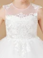 A-Line/Princess Scoop Ankle-Length Tulle Junior Bridemaid Dresses With Appliques Lace