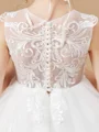 A-Line/Princess Scoop Ankle-Length Tulle Junior Bridemaid Dresses With Appliques Lace