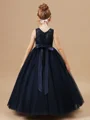 Ball Gown Scoop Ankle-Length Tulle Junior Bridemaid Dresses With Belt/Sash