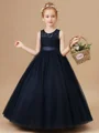 Ball Gown Scoop Ankle-Length Tulle Junior Bridemaid Dresses With Belt/Sash