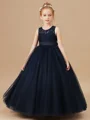 Ball Gown Scoop Ankle-Length Tulle Junior Bridemaid Dresses With Belt/Sash