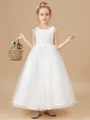 A-Line/Princess Scoop Ankle-Length Tulle Junior Bridemaid Dresses With Bow