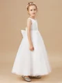 A-Line/Princess Scoop Ankle-Length Tulle Junior Bridemaid Dresses With Bow