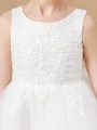 A-Line/Princess Scoop Ankle-Length Tulle Junior Bridemaid Dresses With Bow