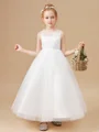 A-Line/Princess Scoop Ankle-Length Tulle Junior Bridemaid Dresses With Appliques Lace