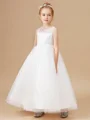 A-Line/Princess Scoop Ankle-Length Tulle Junior Bridemaid Dresses With Appliques Lace