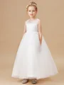 A-Line/Princess Scoop Ankle-Length Tulle Junior Bridemaid Dresses With Appliques Lace