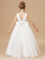 A-Line/Princess Scoop Asymmetrical Tulle Junior Bridemaid Dresses With Bow