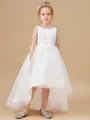 A-Line/Princess Scoop Asymmetrical Tulle Junior Bridemaid Dresses With Bow