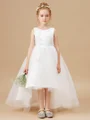 A-Line/Princess Scoop Asymmetrical Tulle Junior Bridemaid Dresses With Bow