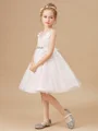 A-Line/Princess V-neck Knee-Length Tulle Junior Bridemaid Dresses With Belt/Sash