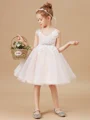 A-Line/Princess V-neck Knee-Length Tulle Junior Bridemaid Dresses With Belt/Sash