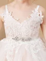 A-Line/Princess V-neck Knee-Length Tulle Junior Bridemaid Dresses With Belt/Sash