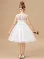 A-Line/Princess Scoop Knee-Length Tulle Junior Bridemaid Dresses With Belt/Sash