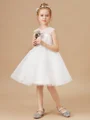 A-Line/Princess Scoop Knee-Length Tulle Junior Bridemaid Dresses With Belt/Sash
