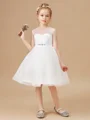 A-Line/Princess Scoop Knee-Length Tulle Junior Bridemaid Dresses With Belt/Sash