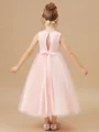 A-Line/Princess Scoop Tea-Length Tulle Junior Bridemaid Dresses With Belt/Sash