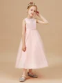 A-Line/Princess Scoop Tea-Length Tulle Junior Bridemaid Dresses With Belt/Sash