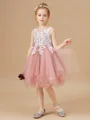 A-Line/Princess Scoop Knee-Length Tulle Junior Bridemaid Dresses With Appliques Lace