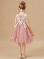 A-Line/Princess Scoop Knee-Length Tulle Junior Bridemaid Dresses With Appliques Lace
