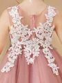 A-Line/Princess Scoop Knee-Length Tulle Junior Bridemaid Dresses With Appliques Lace