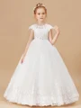 Ball Gown Scoop Ankle-Length Tulle Junior Bridemaid Dresses With Belt/Sash