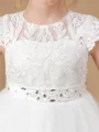 Ball Gown Scoop Ankle-Length Tulle Junior Bridemaid Dresses With Belt/Sash