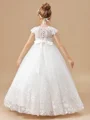 Ball Gown Scoop Ankle-Length Tulle Junior Bridemaid Dresses With Belt/Sash