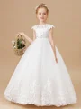 Ball Gown Scoop Ankle-Length Tulle Junior Bridemaid Dresses With Belt/Sash