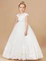 Ball Gown Scoop Ankle-Length Tulle Junior Bridemaid Dresses With Belt/Sash