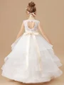 Ball Gown Scoop Ankle-Length Tulle Junior Bridemaid Dresses With Bow