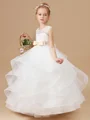 Ball Gown Scoop Ankle-Length Tulle Junior Bridemaid Dresses With Bow