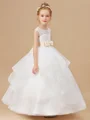 Ball Gown Scoop Ankle-Length Tulle Junior Bridemaid Dresses With Bow