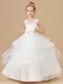 Ball Gown Scoop Ankle-Length Tulle Junior Bridemaid Dresses With Bow