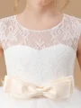 Ball Gown Scoop Ankle-Length Tulle Junior Bridemaid Dresses With Bow