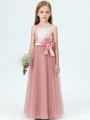 A-Line/Princess Spaghetti Straps Floor-Length Tulle Junior Bridemaid Dresses With Flower