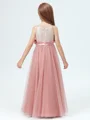 A-Line/Princess Spaghetti Straps Floor-Length Tulle Junior Bridemaid Dresses With Flower