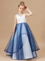 Ball Gown V-neck Floor-Length Tulle Junior Bridemaid Dresses With Ruffles