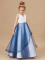 Ball Gown V-neck Floor-Length Tulle Junior Bridemaid Dresses With Ruffles