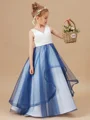 Ball Gown V-neck Floor-Length Tulle Junior Bridemaid Dresses With Ruffles