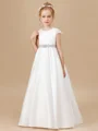 A-Line/Princess Scoop Sweep/Brush Train Satin Junior Bridemaid Dresses With Bow