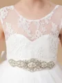 Ball Gown Scoop Sweep/Brush Train Tulle Junior Bridemaid Dresses With Belt/Sash