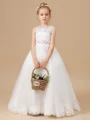 A-Line/Princess Scoop Sweep/Brush Train Tulle Junior Bridemaid Dresses