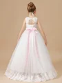 A-Line/Princess Scoop Sweep/Brush Train Tulle Junior Bridemaid Dresses