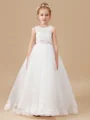 A-Line/Princess Scoop Sweep/Brush Train Tulle Junior Bridemaid Dresses