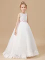 A-Line/Princess Scoop Sweep/Brush Train Tulle Junior Bridemaid Dresses