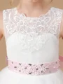A-Line/Princess Scoop Sweep/Brush Train Tulle Junior Bridemaid Dresses
