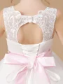A-Line/Princess Scoop Sweep/Brush Train Tulle Junior Bridemaid Dresses