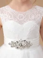 A-Line/Princess Scoop Sweep/Brush Train Tulle Junior Bridemaid Dresses With Rhinestone