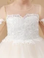 Ball Gown Scoop Sweep/Brush Train Tulle Junior Bridemaid Dresses With Appliques Lace